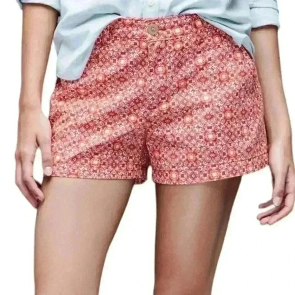 Gap Print Summer Shorts Red White Tile Chino Preppy Women's size 8 Petite - Picture 1 of 11